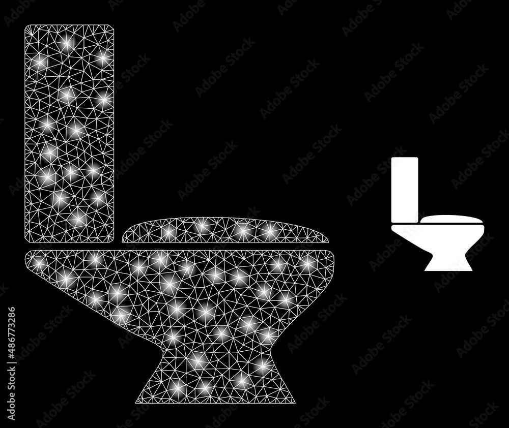 Poster toilet icon and bright net mesh toilet structure with sparkle spots. illuminated constellation gener