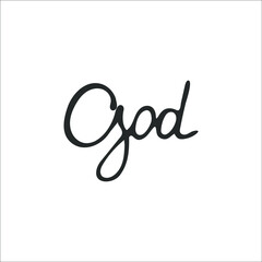 Hand-drawn Christian inscription and word "God" isolated on white background. Calligraphic inscription. Religion and Christianity. Christian words and phrases. Vector illustration