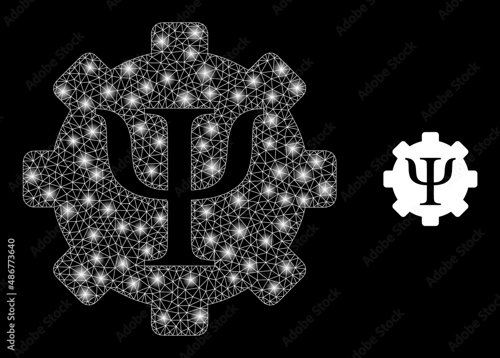 Poster psychology techniques icon and constellation mesh net psychology techniques structure with illuminat