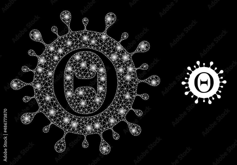 Poster tetta coronavirus icon and constellation mesh net tetta coronavirus model with glossy spots. illumin