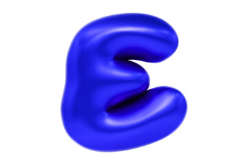 Funny 3D font letter E made of blue balloon, cartoon font, Premium 3d illustration