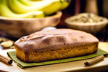 homemade vegan cake made without eggs or milk, banana flavor, sweetened with cinnamon, healthy...