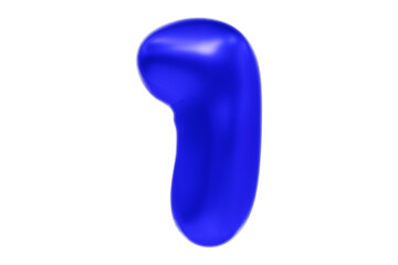 3D font number 1, funny cartoon symbol made of realistic blue helium balloon, Premium 3d illustration.