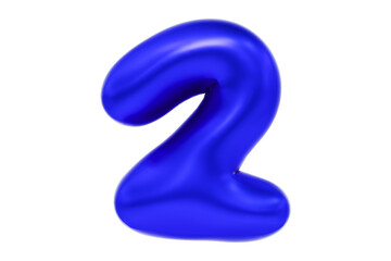 3D font number 2, funny cartoon symbol made of realistic blue helium balloon, Premium 3d illustration.