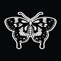 Butterfly black and white hand drawn style for tattoo stickers etc premium vector