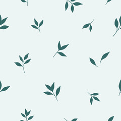 Abstract floral hand drawn seamless pattern. Hand drawn blue leaf background