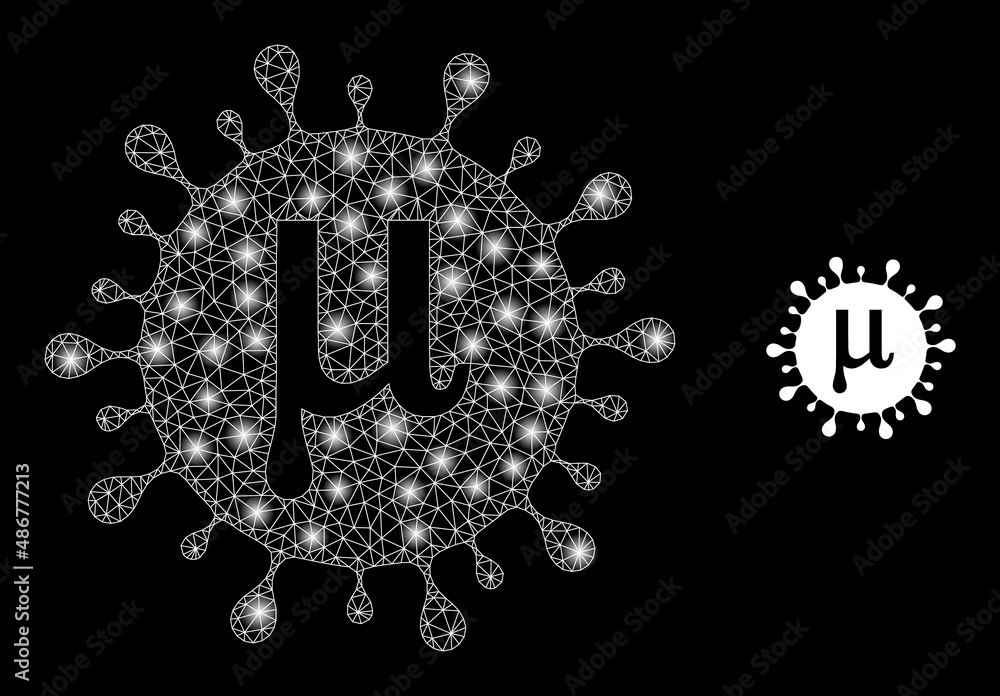 Poster mu covid virus icon and bright net mu covid virus model with illuminated spots. illuminated model cr