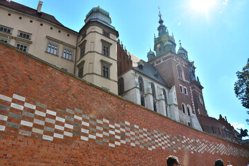 Fototapeta premium Royal Castle, Cathedral on the Wawel Hill and fortified wall in Krakow, Poland