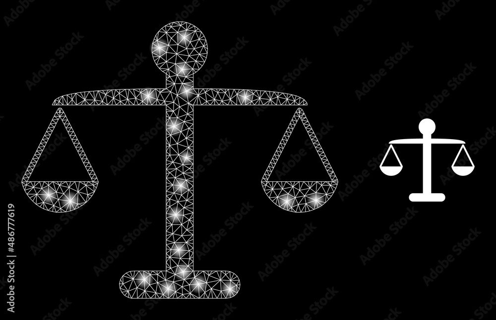 Poster weight balance icon and constellation mesh weight balance structure with glowing spots. illuminated 