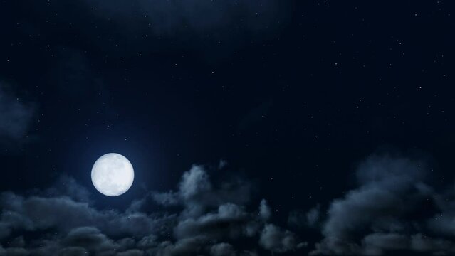右から左へ雲が流れる晴れた空/月夜