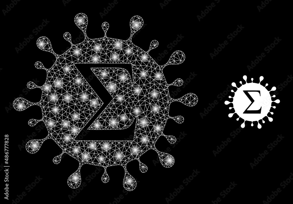 Poster sigma coronavirus icon and glowing mesh net sigma coronavirus model with flare light spots. illumina