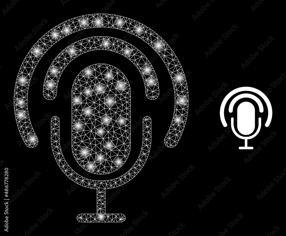 Aufkleber podcast icon and bright net mesh podcast model with magic light spots. illuminated model created fro
