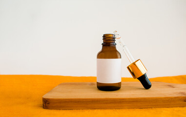 natural cosmetic skincare or essential oil bottles container on white background. Home made remedy and beauty product concept. mockap for disainer
