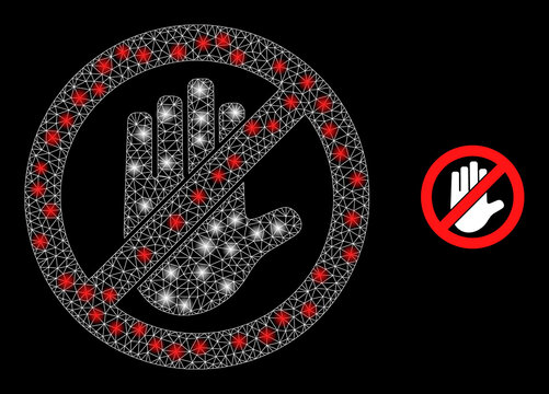 Do not touch icon and constellation mesh do not touch structure with glowing light spots. Illuminated constellation is created using do not touch vector icon and triangle mesh.