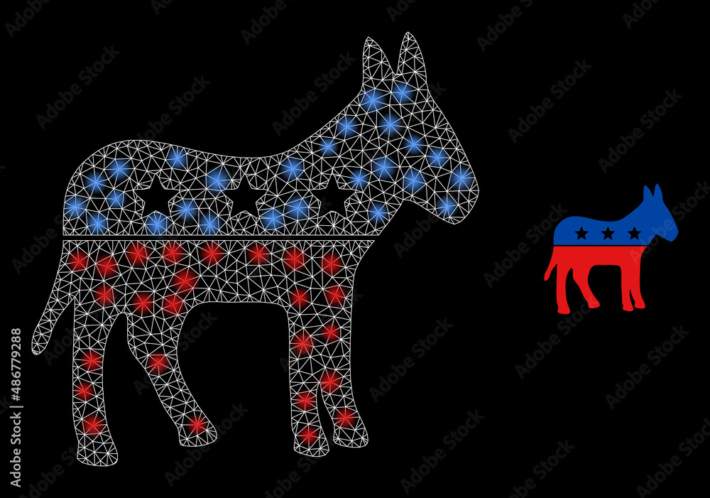 Poster republican donkey icon and constellation net mesh republican donkey model with bright light spots. i