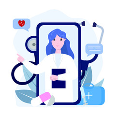 Online healthcare and medical concept of a vector illustration of a doctor