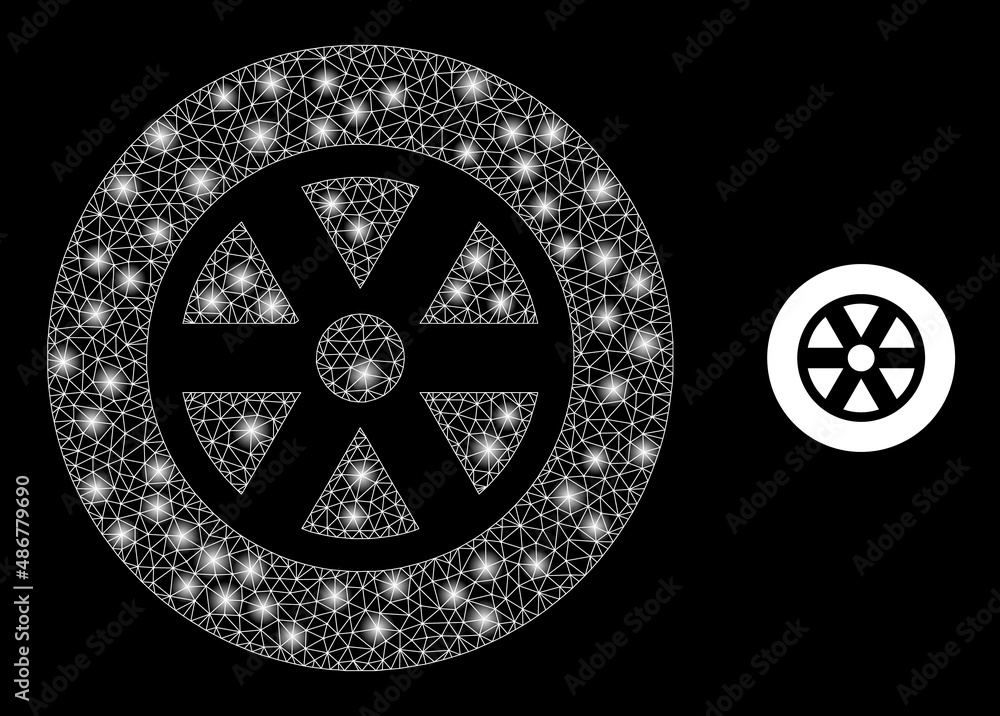 Poster wheel icon and glare mesh net wheel model with glitter spots. illuminated model created using wheel 
