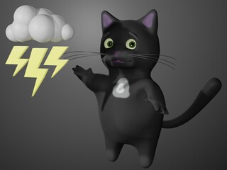 Cat and rain and lightening