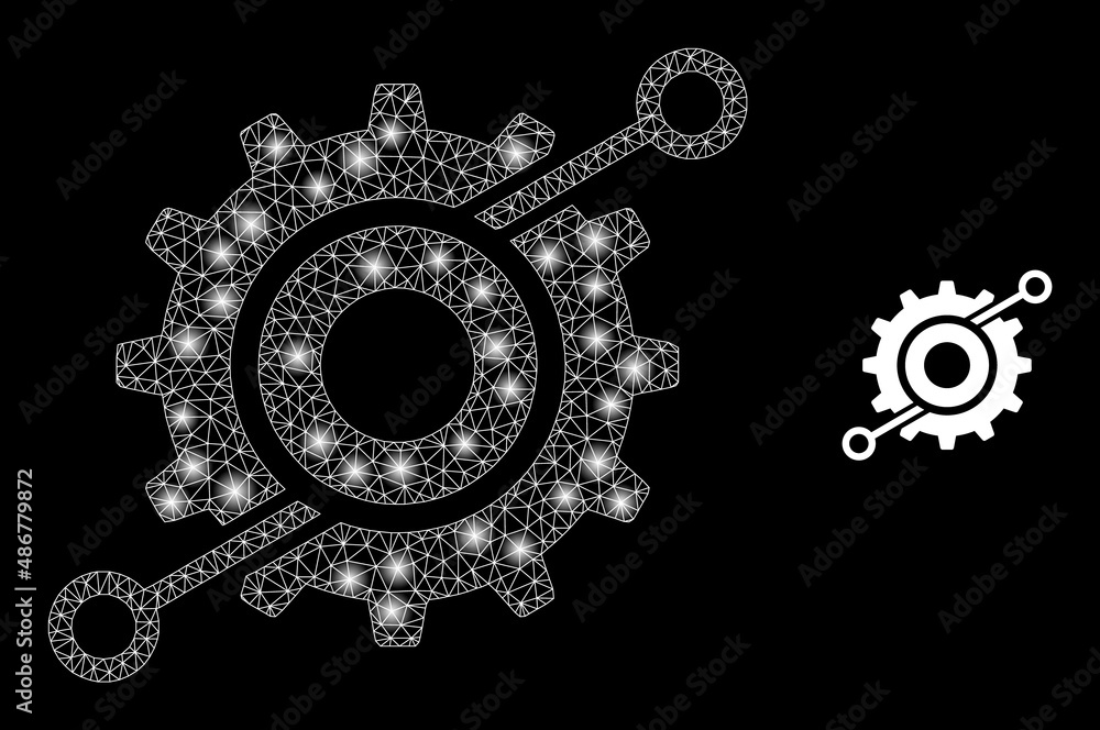 Poster wheel connections icon and constellation net mesh wheel connections model with illuminated light spo