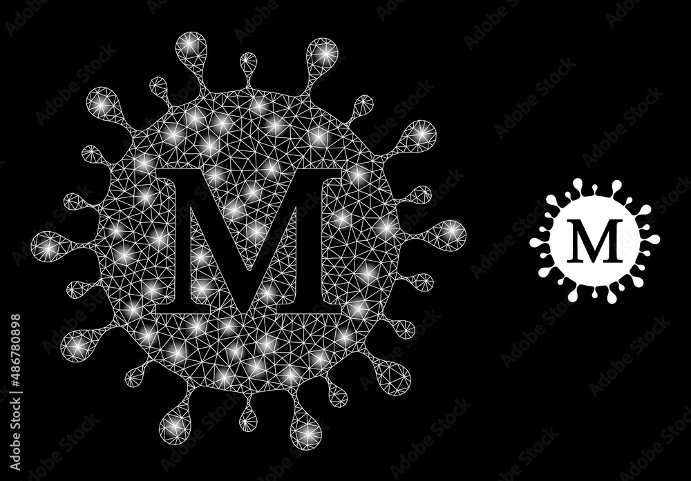 Poster mu coronavirus icon and shiny mesh net mu coronavirus model with sparkle spots. illuminated model ge