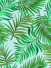 Fototapeta na wymiar Jungle vector pattern with tropical leaves.Trendy summer print. Exotic seamless background