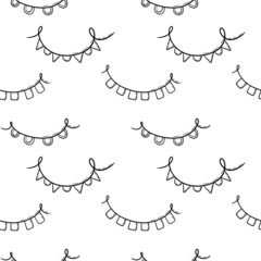 Doodle style garland set with black outline. Triangle, lamp, flowers garland.