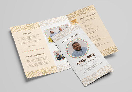 Trifold Funeral Program Leaflet with African Tribal Theme