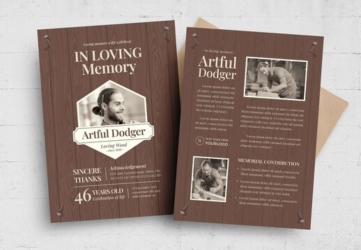 Funeral Program Obituary with Woodworking Carpenter Theme