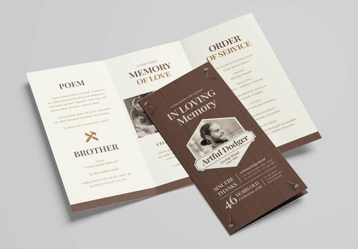 Trifold Funeral Program Obituary with Woodworking Carpenter Theme