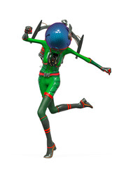 alien girl astronaut is doing a pin up run pose