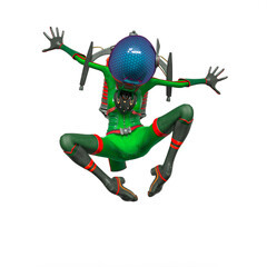 alien girl astronaut is jumping like spider