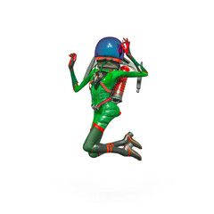 alien girl astronaut is doing a happy pin up jumpy