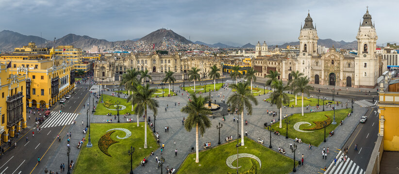 Panoramic view of the main square of Lima, Peru.