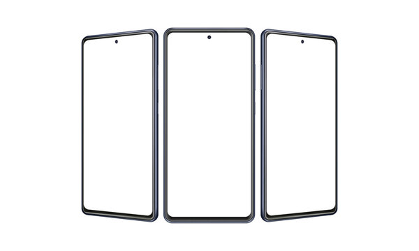 Modern Frameless Smartphone Mockup with Front and Side View, Isolated on White Background. Vector Illustration