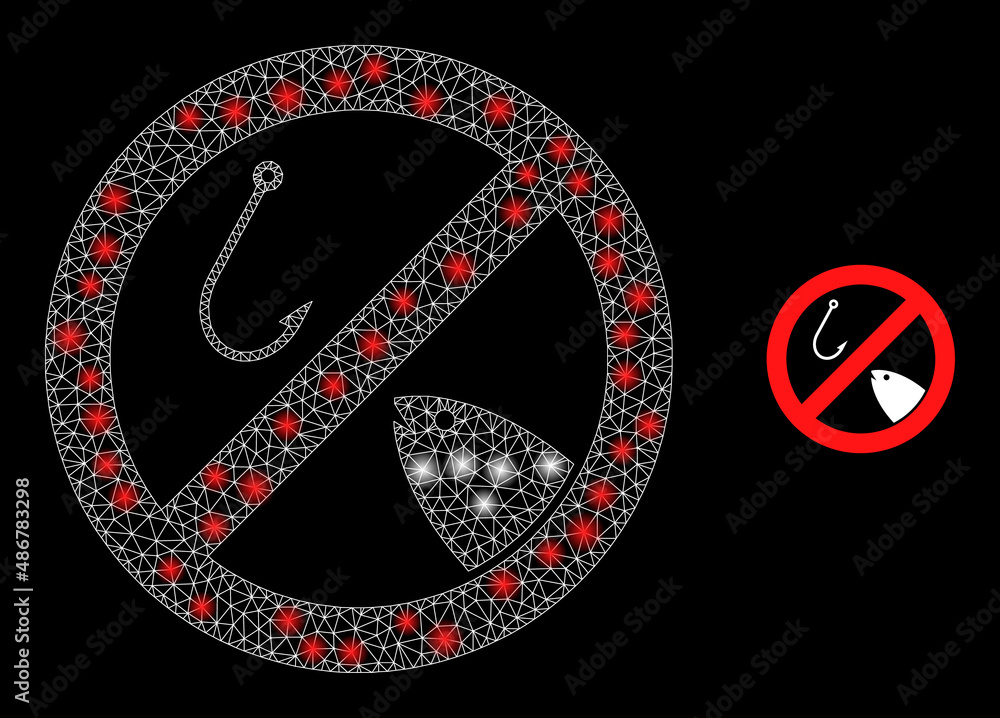 Poster forbidden fishing icon and constellation mesh forbidden fishing model with sparkle spots. illuminate