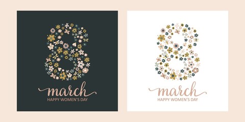 Beautiful postcards for the holiday of women. Happy women's day. March 8. Vector illustration.
