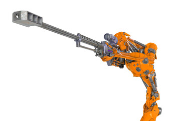 mechanical soldier is holding a rifle on sniper cool view