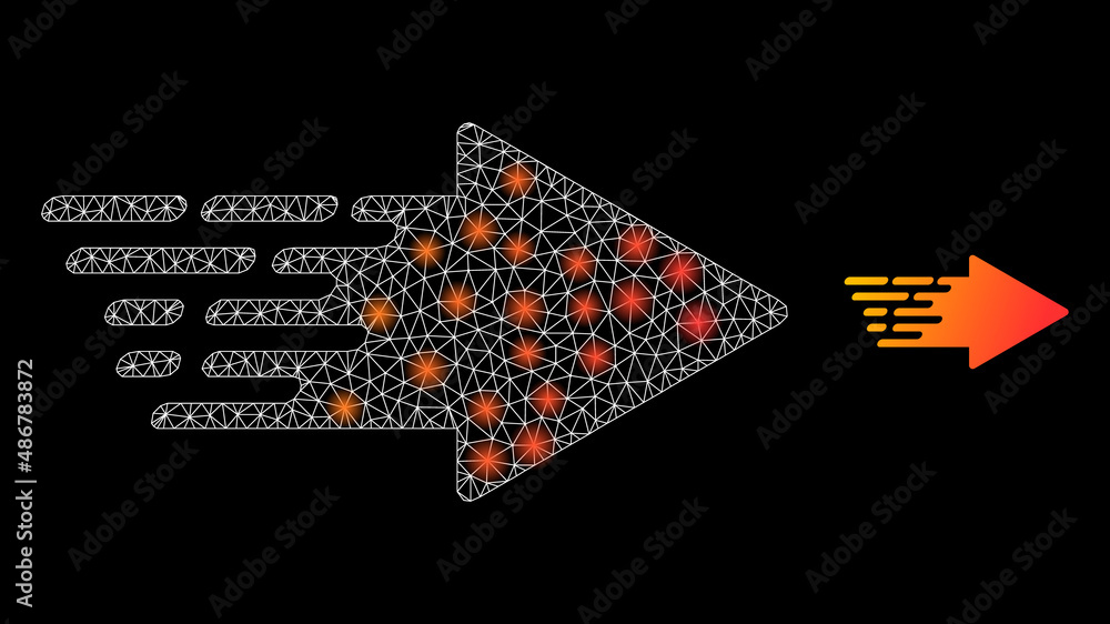 Poster rush arrow icon and glare mesh net rush arrow model with majestic light spots. illuminated model don