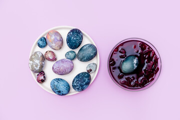 Easter eggs dyed with natural dyes purple and blue.   Ingredients for home-dyed Easter Eggs 