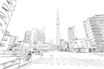 Tokyo, Japan. Hand drawn sketch. Vector illustration.