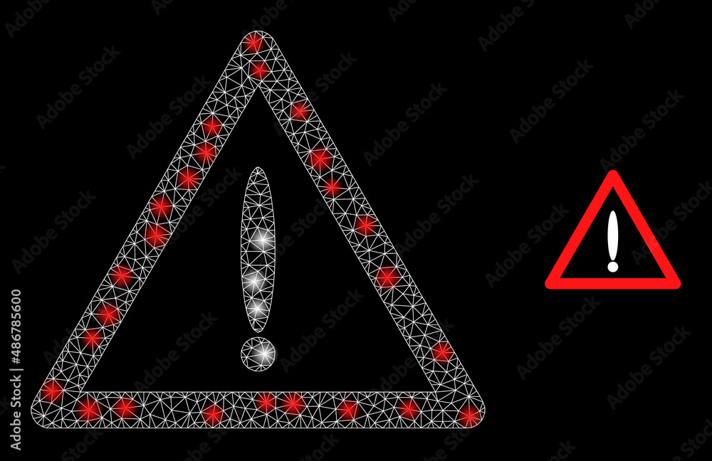 Poster danger icon and bright mesh net danger model with majestic spots. illuminated model done using dange