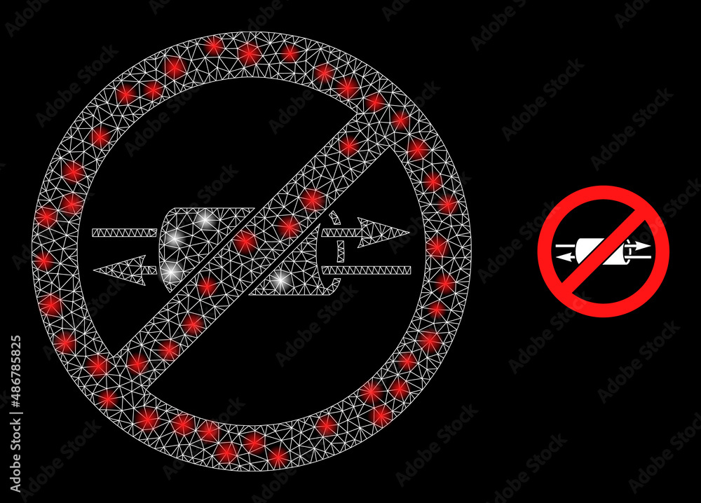Poster stop vpn icon and shiny net mesh stop vpn model with glowing spots. illuminated model is done using 