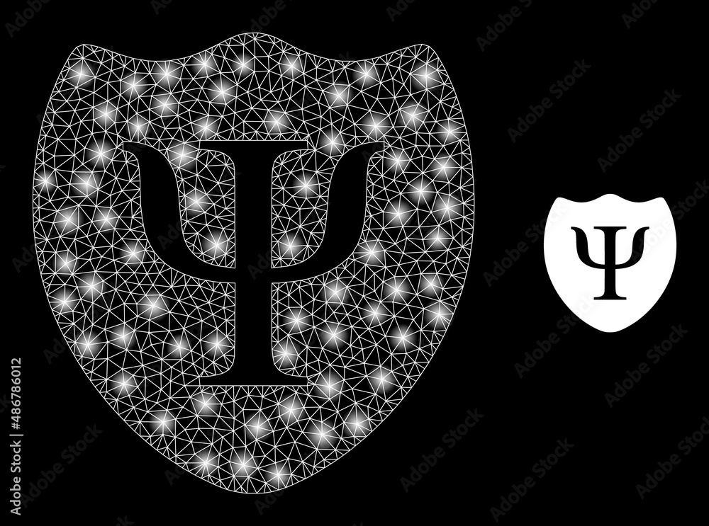 Poster psychology shield icon and constellation mesh psychology shield model with glowing spots. illuminate