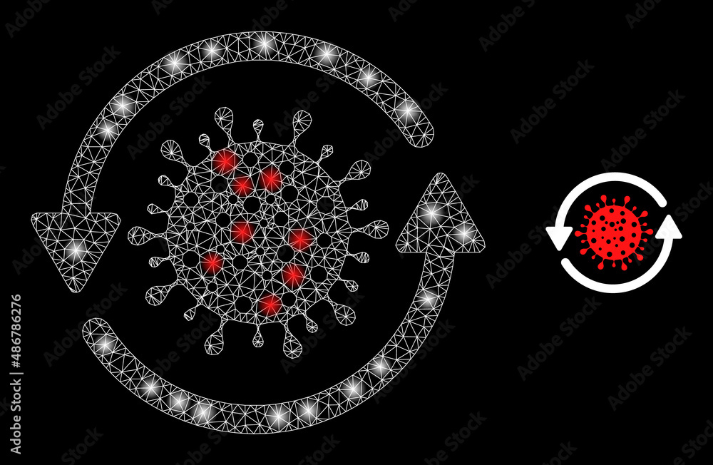 Poster coronavirus update icon and glowing mesh coronavirus update model with glowing light spots. illumina