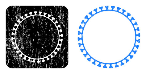 Vector virus shell hole icon. Grunge virus shell stamp, done with icon and rounded square. Rounded square stamp seal contain virus shell cut out shape inside. Vector virus shell grunge images.