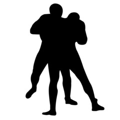 Outline silhouette of a wrestler athlete in wrestling. Greco Roman, freestyle, classical wrestling. Fighting game. Flat style. Isolated vector illustration.