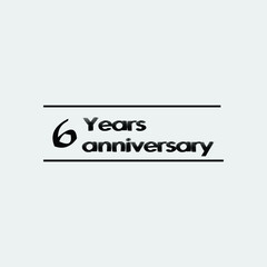 6 year anniversary black rise vector, icon, logo, stamp illustration