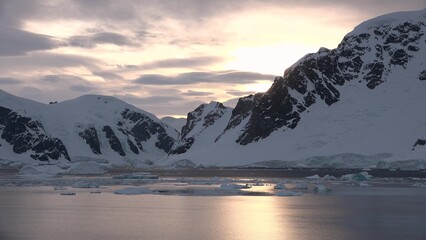 Arctic icebergs. Climate change and global warming. Melting glaciers in the Arctic and Antarctic.