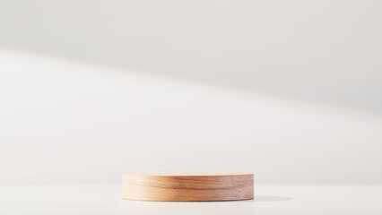 Round wooden podium on a white background