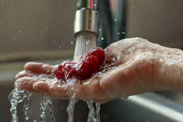 Fototapeta premium washing fruits with water